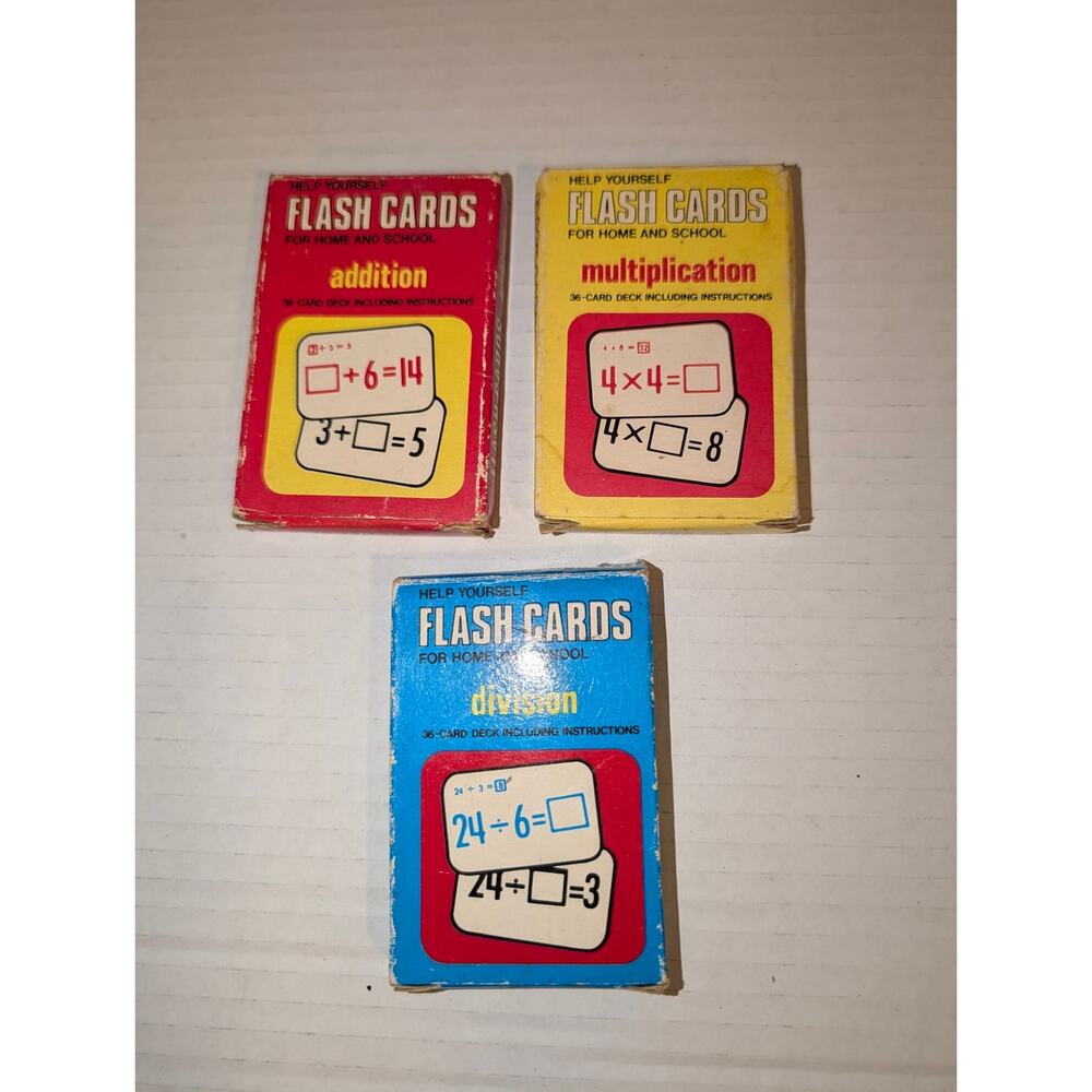 Vintage Old Stock Math Flash Cards Addition Multiplication Division 36 Card Box